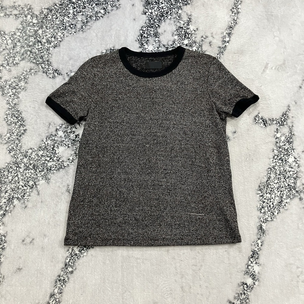 RTA Womens Metallic Sparkle Knit Shirt Black Gold Crew Neck Top‎ Small